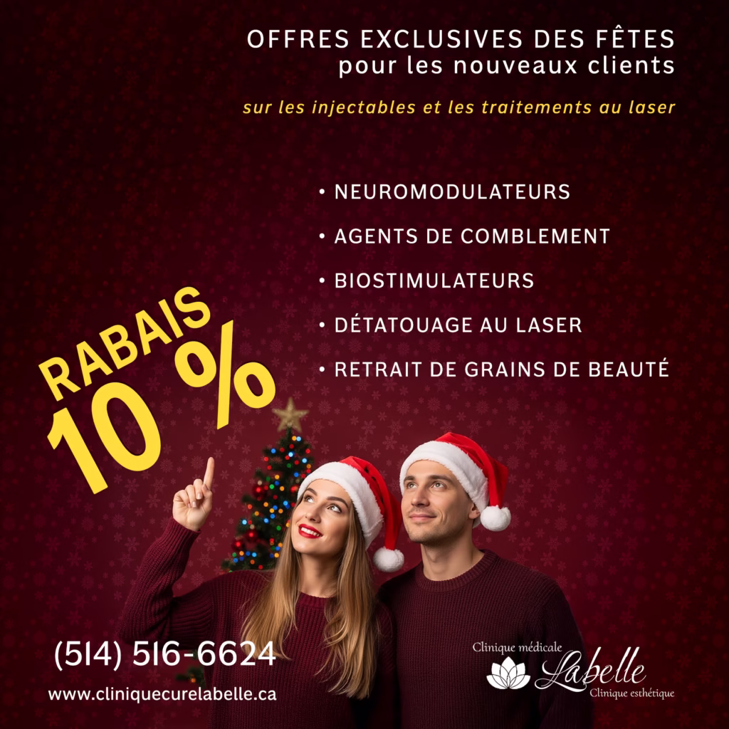 Rabais injectables. Rabais traitements au laser. Offres exclusives. Offres exclusives des Fêtes pour les nouveaux clients